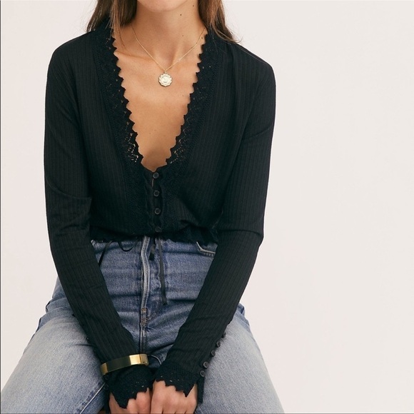 Free People Third Date Top Crochet Button Tie XS - Picture 2 of 11